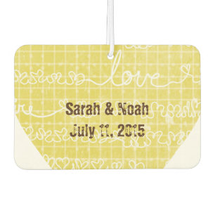Love XOXO Yellow Wedding Favour Car Freshener