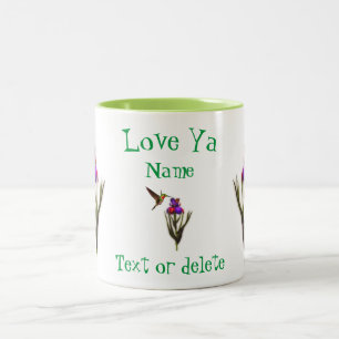 Love Ya Hummingbird Iris Personalized Two-Tone Coffee Mug