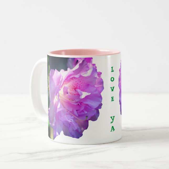 Love Ya Pink Azalea Flower Two-Tone Coffee Mug (Front Left)