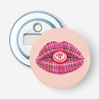 Love Ye Scottish Tartan Kiss Lips Scotland pink Bottle Opener