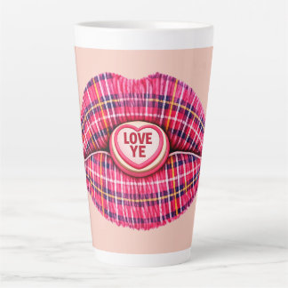 Love Ye Scottish Tartan Kiss Lips Scotland pink Latte Mug