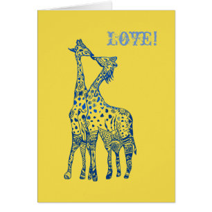 Love Yellow Blue giraffes Postcard