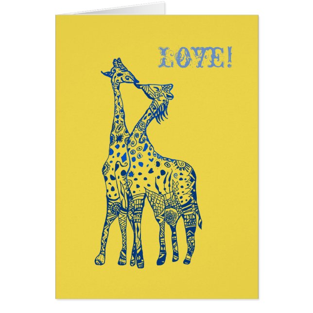 Love Yellow Blue giraffes Postcard (Front)