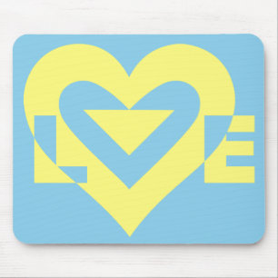 Love Yellow on Blue Mouse Pad