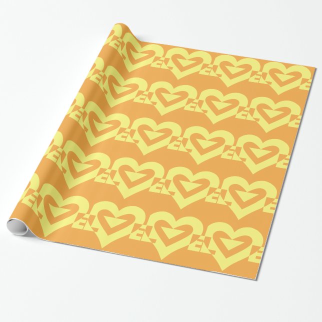Love Yellow on Orange Wrapping Paper (Unrolled)