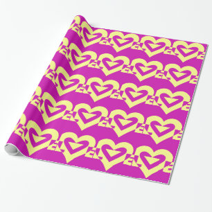 Love Yellow on Purple Wrapping Paper