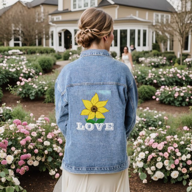 Love Yellow Sunflower Blue Sky Denim Jacket (Wedding Back)