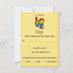 LOVE Yellow Themed Flowers Same-Sex Wedding RSVP C Card
