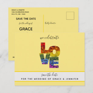 LOVE Yellow Themed Same-Sex Wedding Save the Date Postcard