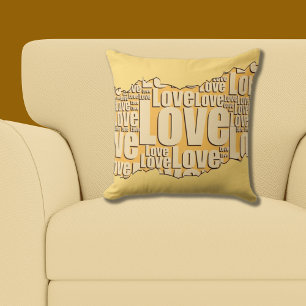 Love Yellow Typography Pattern Cushion