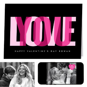 Love You 2 Photo Happy Valentine's Day Black Pink Card