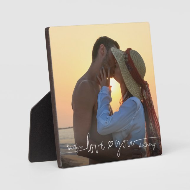 LOVE YOU 6 Photo Collage Handwritten Heart Plaque (Front)