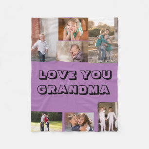 Love You 7 Photo Custom Purple Fleece Blanket