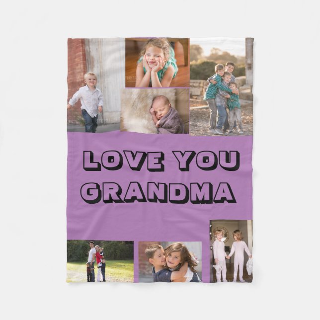 Love You 7 Photo Custom Purple Fleece Blanket (Front)