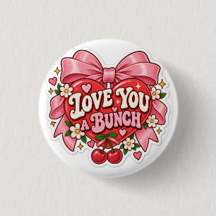 Love You a Bunch Retro Coquette Heart Bow Sticker 3 Cm Round Badge