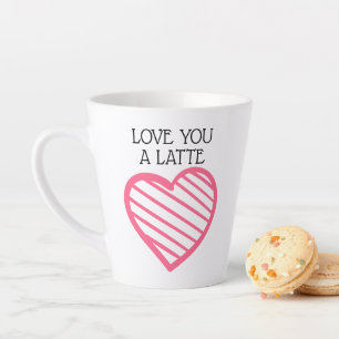 LOVE YOU A LATTE and Cute Hot Pink Striped Heart Mug