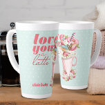 Love you a Latte Cute Retro Sweet Treats Latte Mug<br><div class="desc">Personalised latte mug lettered with "love you a latte". Cute design with retro polka dot pattern and illustration of a latte mug laden with strawberries and cream,  macarons,  doughnuts and sweet treats.</div>