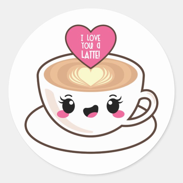 Love You A Latte EMoji Classic Round Sticker (Front)
