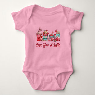 Love You A Latte Ruby Red On Pink Baby Bodysuit