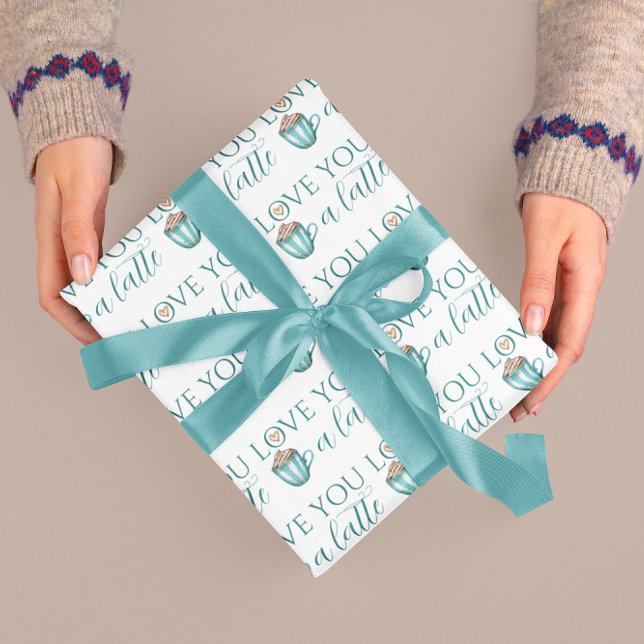 Love You A Latte Wrapping Paper  (Spread some love this Valentine's Day with this, "Love you a latte" wrapping paper! )