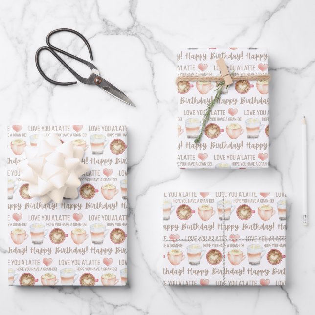 Love You A Latte Wrapping Paper Sheets  (Front)