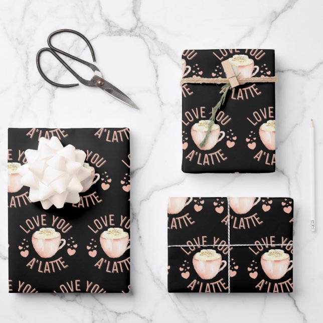 Love You A Latte Wrapping Paper Sheets  (Front)