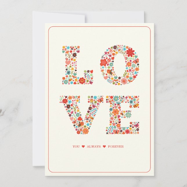 "LOVE You, Always, Forever" Retro Floral Love Holiday Card (Front)