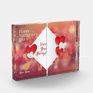 Love You Always  Valentines Red Hearts Background Photo Block