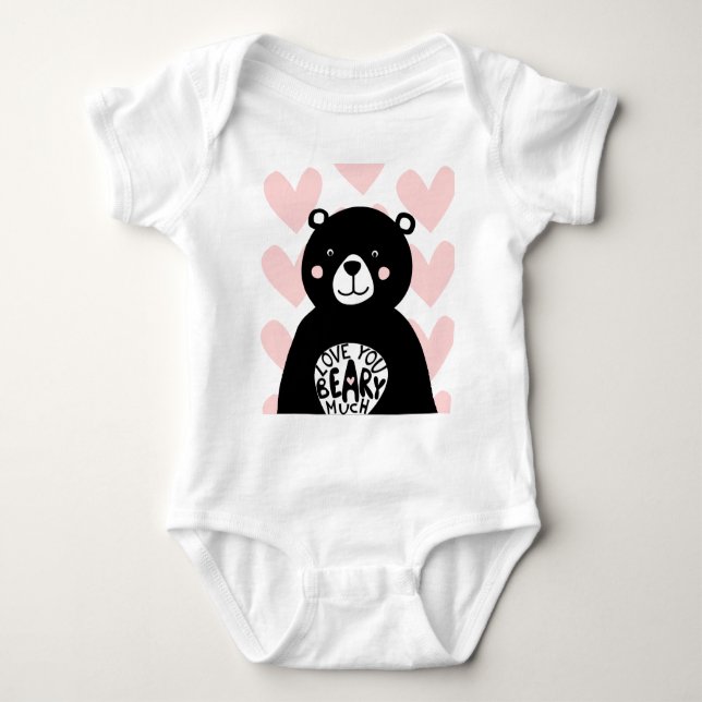 Love you Beary Much Cute Bear Girly Pink Heart Baby Bodysuit (Front)