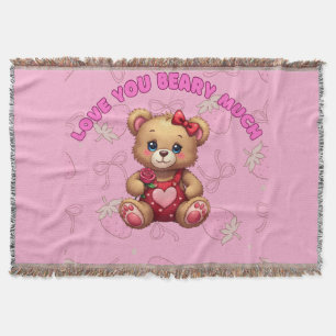 Love You Beary Much – Cute Valentine Teddy Bear De Throw Blanket