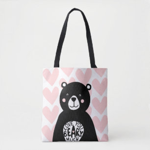 Love you Beary Much Hear Bear Pink Black Girly Tote Bag