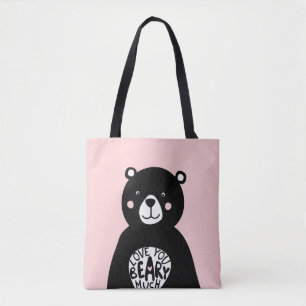 Love you Beary Much Hear Bear Pink Black Girly Tote Bag