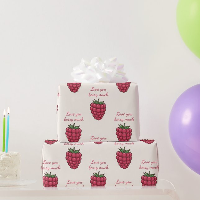 Love You Berry Much Red Raspberry | Valentine Wrapping Paper (Party Gifts)