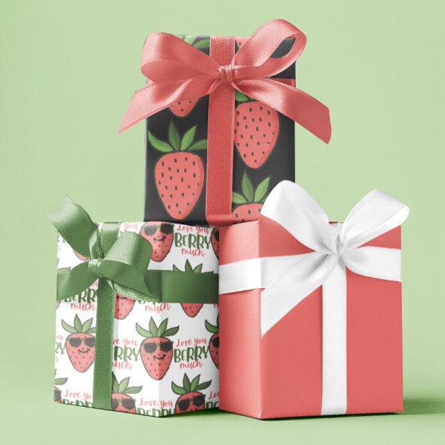 Love You Berry Much Wrapping Paper Sheets (Let someone know you love them, "berry much" with these cute strawberry wrapping paper sheets! )