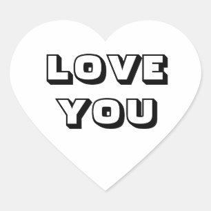 Love You, black white modern bold typography heart Sticker