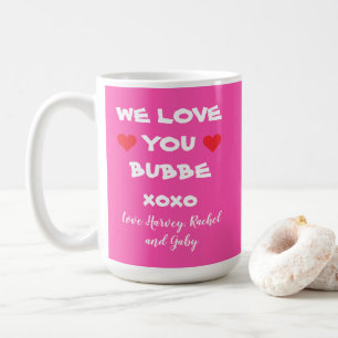 Love You Bubbe Gift Personalised Hot Pink + Hearts Coffee Mug