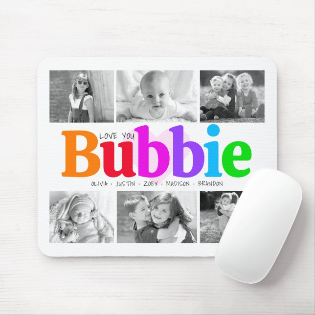 Love You Bubbie Colourful Rainbow 6 Photo Collage Mouse Pad (With Mouse)