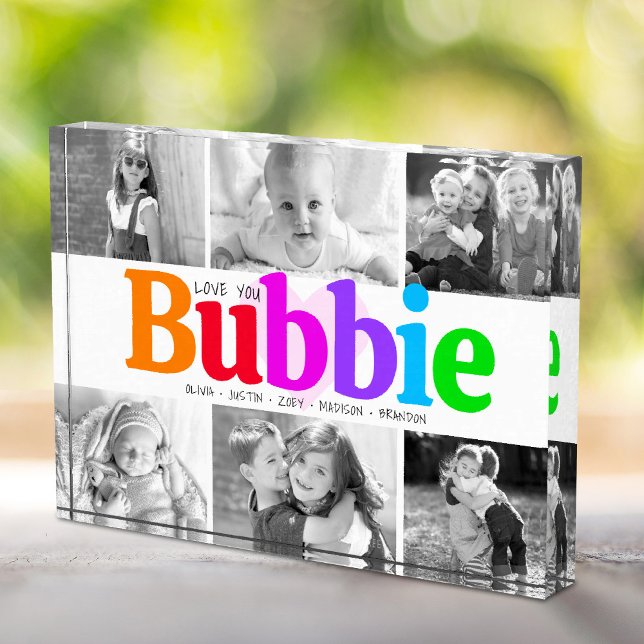 Love You Bubbie Colourful Rainbow Modern Collage 6 Photo Block (Creator Uploaded)