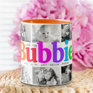Love You Bubbie Multicolor Modern 10 Photo Collage Two-Tone Coffee Mug