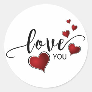 Love You Calligraphy and Hearts Classic Round Sticker