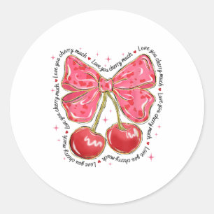Love You Cherry Much Coquette Bow Heart Valentines Classic Round Sticker
