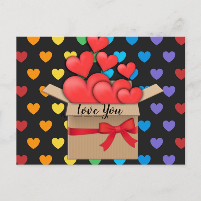 Love You, colourful heart design Postcard (Front)