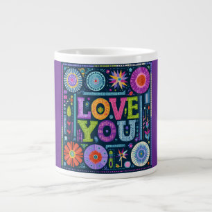 Love You, colourful vintage design, Large Coffee Mug
