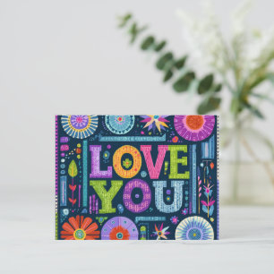 Love You, colourful vintage design, Postcard