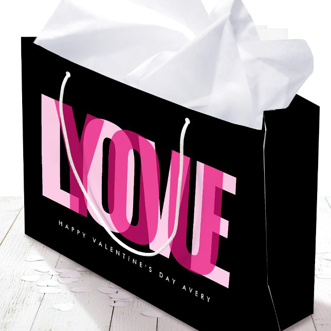 Love You Custom Name Happy Valentine's Day Black Large Gift Bag (Creator Uploaded)