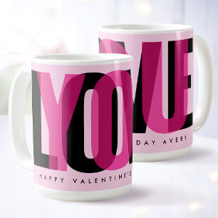 Love You Custom Name Happy Valentine's Day Pink Coffee Mug