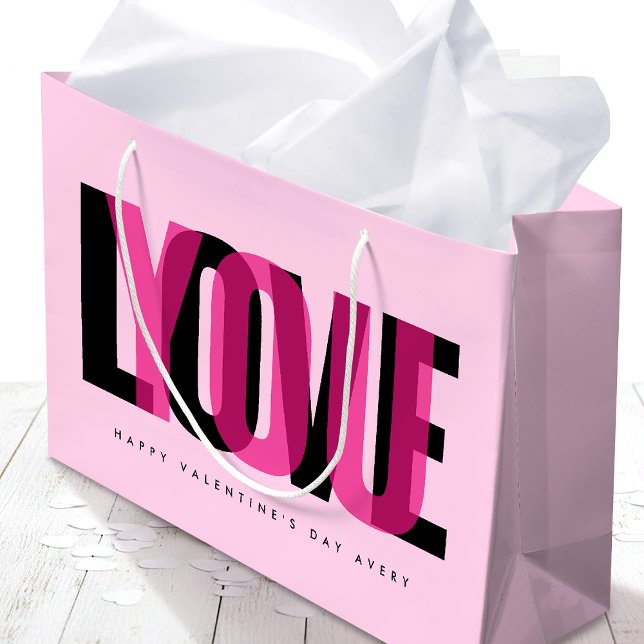Love You Custom Name Happy Valentine's Day Pink Large Gift Bag (Creator Uploaded)