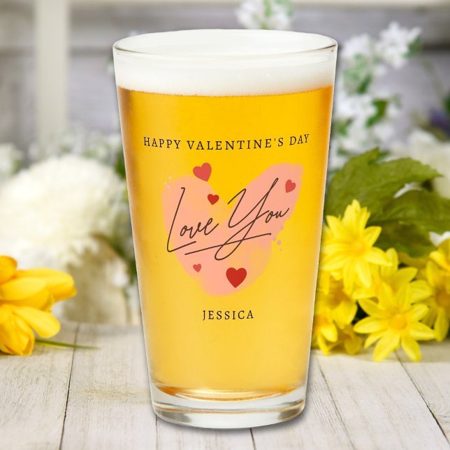 Love You Custom Text Name Watercolor Red Hearts Glass (Creator Uploaded)