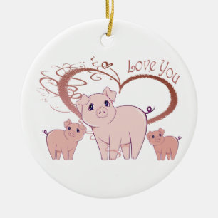 Love You, Cute Piggies Art Ceramic Tree Decoration