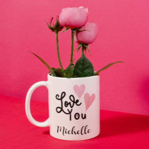 Love You Cute Pink Rose Hearts Coffee Mug